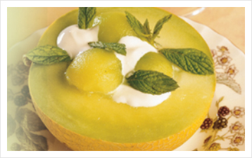 Melon Rounds with Mint Leaves and Yogurt Photo