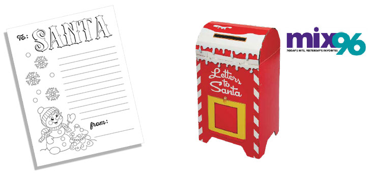 Santa letter form, Santa mailbox and Mix96 radio logo